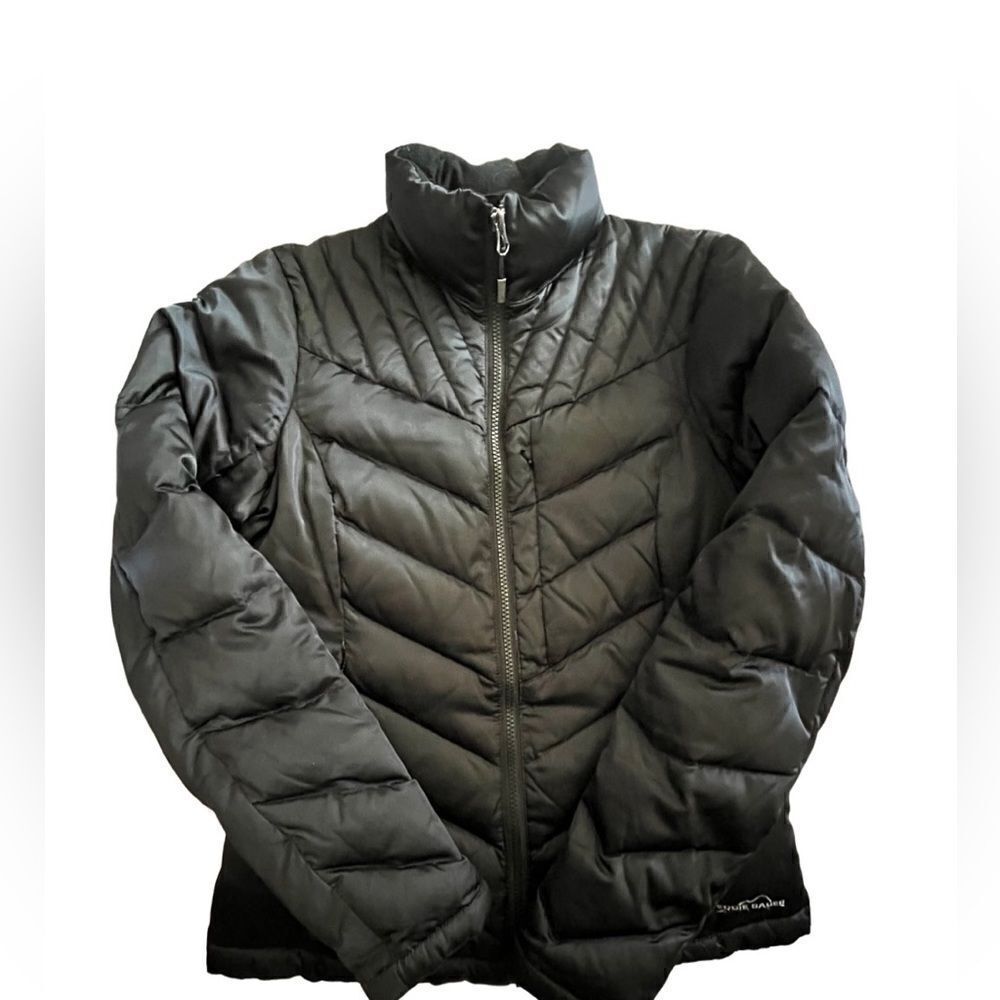 Eddie Bauer Black Premium Goose Down fitted  Puffer Coat women’s size XS